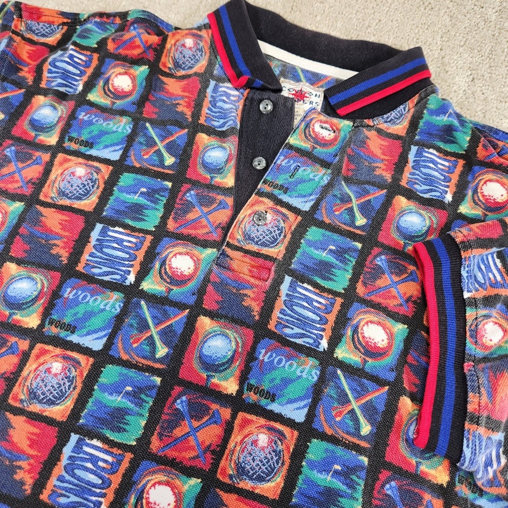 Vintage Golf Polo Men Large AOP Geometric Cotton Traders Woods Tees Old Money